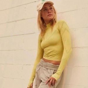 NWOT Free People Good Karma Hi-Neck Layer - Size XS/S - Lime Green